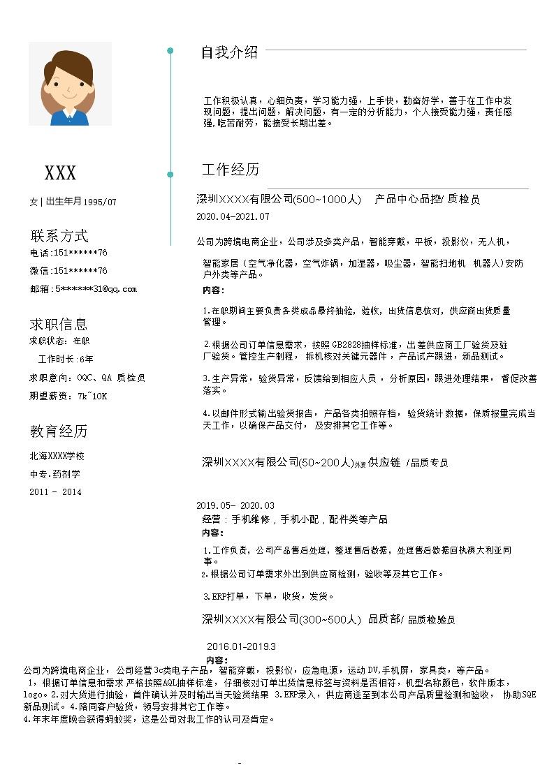 7726_医药生产供应品质管理类岗位求职简历模板  - 市场营销简历模板